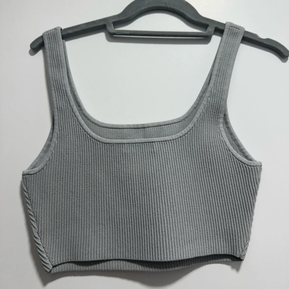 Gray Ribbed Women's Tank Top - Picture 2 of 2